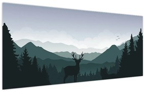 Tablou - Cerb cu lup pe stânci (120x50 cm)