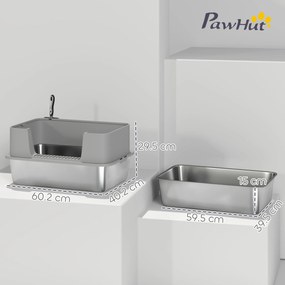PawHut Cutie de Nisip pentru Pisici din Oțel Inoxidabil XL cu Bordo Înalt Lopată Ușor de Curățat Anti-Scurgeri 60x40x29,5 cm Gri | Aosom Romania