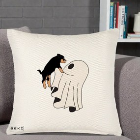 Perna Decorativa Caine Rottweiler Fantoma Halloween, 40x40 cm, Crem Reliefat, Husa Detasabila, Perna Inclusa, BEKZ®