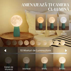 HOMCOM Lampă de Masă cu 3 Culori în Formă de Lună, din ABS Alb și Verde Închis | Aosom Romania