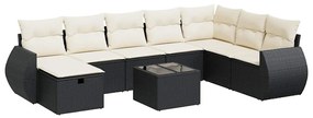 3325642 vidaXL Set mobilier de grădină cu perne, 9 piese, negru, poliratan