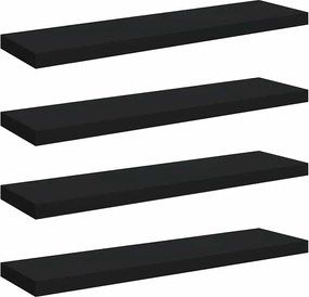 vidaXL Rafturi de perete suspendate 4 buc., negru, 90x23,5x3,8 cm, MDF