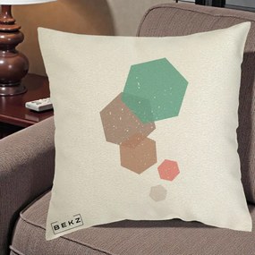Perna Decorativa Geometric Hexagoane Pastel, 40x40 cm, Ecru, Husa Detasabila, Perna Inclusa, BEKZ®