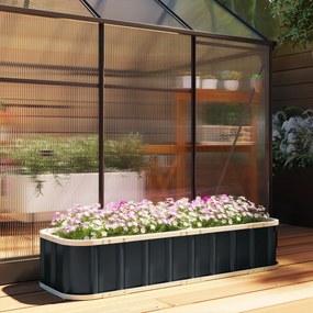 Outsunny Jardinieră ridicată din oțel galvanizat, pat de grădină cu mănuși și margini pliate, 165 x 52 x 31 cm, gri închis | Aosom Romania