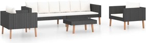 vidaXL Set mobilier de grădină cu perne, 4 piese, negru, poliratan