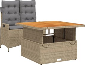 vidaXL Set mobilier de grădină, 2 piese, cu perne, bej, poliratan