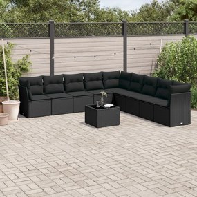 3249624 vidaXL Set canapele de grădină cu perne, 10 piese, negru, poliratan