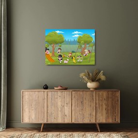 Tablou pe sticlă - Copii la locul de joacă (70x50 cm)