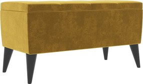 Bancheta Tapitata Mera, cu spatiu depozitare, Ocru, Stofa, 80 x 37 x 42 cm
