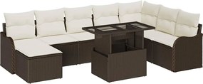 vidaXL Set de canapele pentru grădină cu pernă 9 pcs Maro Rattan poli