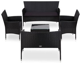 vidaXL Set mobilier de grădină cu perne, 5 piese, negru, poliratan