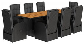 3277630 vidaXL Set mobilier de grădină cu perne, 9 piese, negru, poliratan