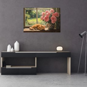 Tablou - Pisică la fereastră (90x60 cm)