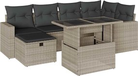 vidaXL Set canapele de grădină cu perne, 7piese gri deschis poliratan