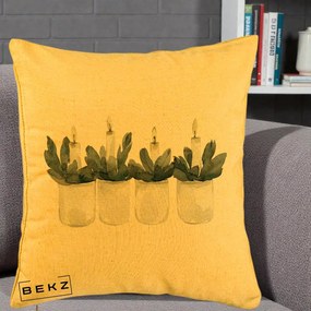 Perna Decorativa Lumanari Advent in Borcane, 40x40 cm, Galben, Husa Detasabila, Perna Inclusa, BEKZ®