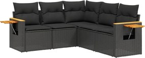 vidaXL Set mobilier de grădină cu perne, 5 piese, negru, poliratan