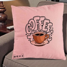 Perna Personalizata COFFEE cu Cana, 40x40 cm, Roz, Husa Detasabila, Perna Inclusa, BEKZ®