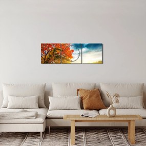 Tablou peisaj cu scufundat în razele solare (cu ceas) (90x30 cm)