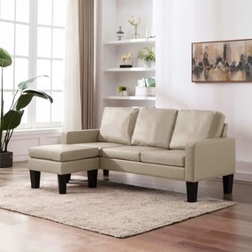288774 vidaXL Canapea cu 3 locuri și taburet, cappuccino, piele ecologică