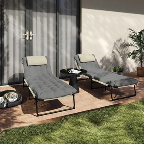 Outsunny Set de 2 șezlonguri pliabile cu spătar reglabil în 4 poziții - suport pentru cap și saltea groasă crem | Aosom Romania