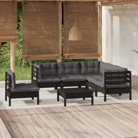 3096416 vidaXL Set mobilier grădină cu perne, 6 piese, negru, lemn de pin