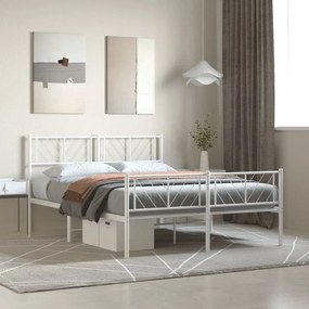 372243 vidaXL Cadru de pat metalic cu tăblie, alb, 120x190 cm
