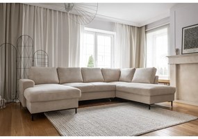 Colțar bej extensibil cu tapițerie din catifea reiată (cu colț pe partea dreaptă) Lofty Lilly – Miuform