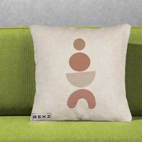 Perna Decorativa Geometric Boho Cercuri si Arc, 40x40 cm, Bej Canapea, Husa Detasabila, Perna Inclusa, BEKZ®