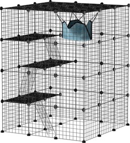PawHut Căsuță pentru Pisici cu 4 Nivele, 3 Platforme de Sărit, Rampe, 5 Uși și Covoare Antiderapante, 105x105x140 cm, Negru | Aosom Romania