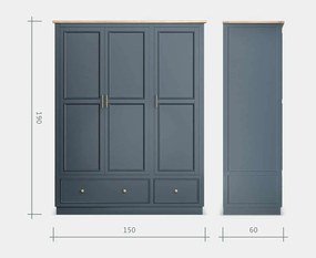 Dulap lemn masiv natur Richmond Albastru/, 150 × 60 × 190 cm