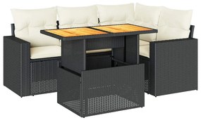 3327031 vidaXL Set mobilier de grădină cu perne, 5 piese, negru, poliratan