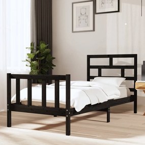 3101337 vidaXL Cadru de pat, negru, 90x200 cm, lemn masiv de pin