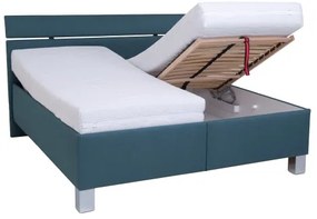 Pat tapițat ALIS 160x200 cm cu saltea inclusă și spațiu de depozitare, petrol