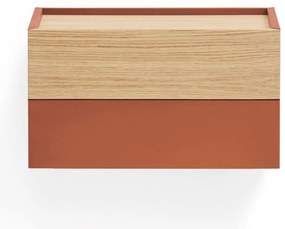 Noptieră cărămiziu-natural cu aspect de lemn de stejar Otto – Teulat