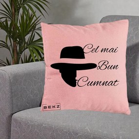Cadou pentru Cumnat - Perna Personalizata Cel mai Bun Cumnat cu Silueta Palarie, 40x40 cm, Roz, Husa Detasabila, Perna Inclusa, BEKZ®