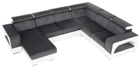 colţar în formă de U, piele ecologică albă/material textil gri, model stânga, KAMELIA