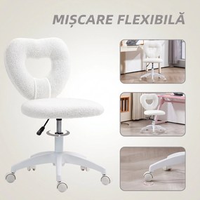 HOMCOM Scaun de Birou Tapițat cu Spătar în Formă de Inimă și Rotile, 45x56x78-88 cm, Alb | Aosom Romania