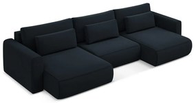 Colțar albastru închis extensibil/cu spațiu de depozitare cu tapițerie din catifea (în formă de "U") Kapua – Makamii