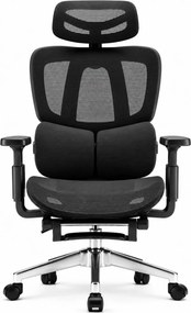 MILANO E06 Executive – Scaun Ergonomic cu Suport Lombar Reglabil în 2 Trepte, Tetieră Reglabilă, Cotiere 3D, Reclinare 135°, Suport pentru Picioare și Bază Metalică, Mesh, Negru