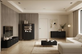 Vitrină Vesper 103 cm - negru / picioare aurii
