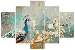 Tablou - Păun cu decor de aur (150x105 cm)