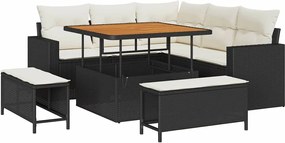 vidaXL Set de canapele pentru grădină 9 pcs Negru și Crem poliratan