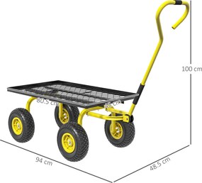 Outsunny Roabă de Grădină cu Mâner și 4 Roți Mari, Capacitate 150 kg, 94x48,5x100 cm, Verde | Aosom Romania