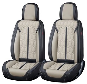 Huse auto premium 5 locuri Carguard Deluxe piele ecologica perforata - negru - crem