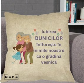 Cadou pentru Bunici - Perna Personalizata Bunicii Iubirea Infloreste Bunici cu Nepoata Colorat, 40x40 cm, Crem, Husa Detasabila, Perna Inclusa, BEKZ®