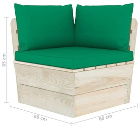 Set mobilier gradina din paleti cu perne, 6 piese, lemn molid Verde, 2x mijloc + 3x colt + masa, 1