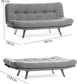 Canapea extensibila 3 locuri living, 180x110 cm – stofa, gri – Merburn