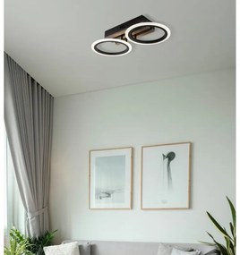 Plafoniera LED CCT BLEVINS riflaj MDF cu efect de lemn