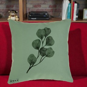 Perna Decorativa Ramura Eucalipt Acuarela, 40x40 cm, Verde, Husa Detasabila, Perna Inclusa, BEKZ®