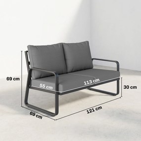 Outsunny Canapea de grădină 2 locuri cu perne groase, huse detașabile și accotoare moderne, 121x69x69cm, gri deschis | Aosom Romania